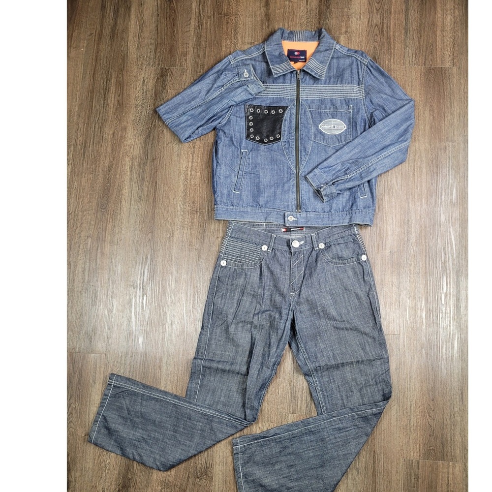 Y2K Bonardi Denim Matching Set‎ Jacket Jeans Mens L 34 Turkish Streetwear